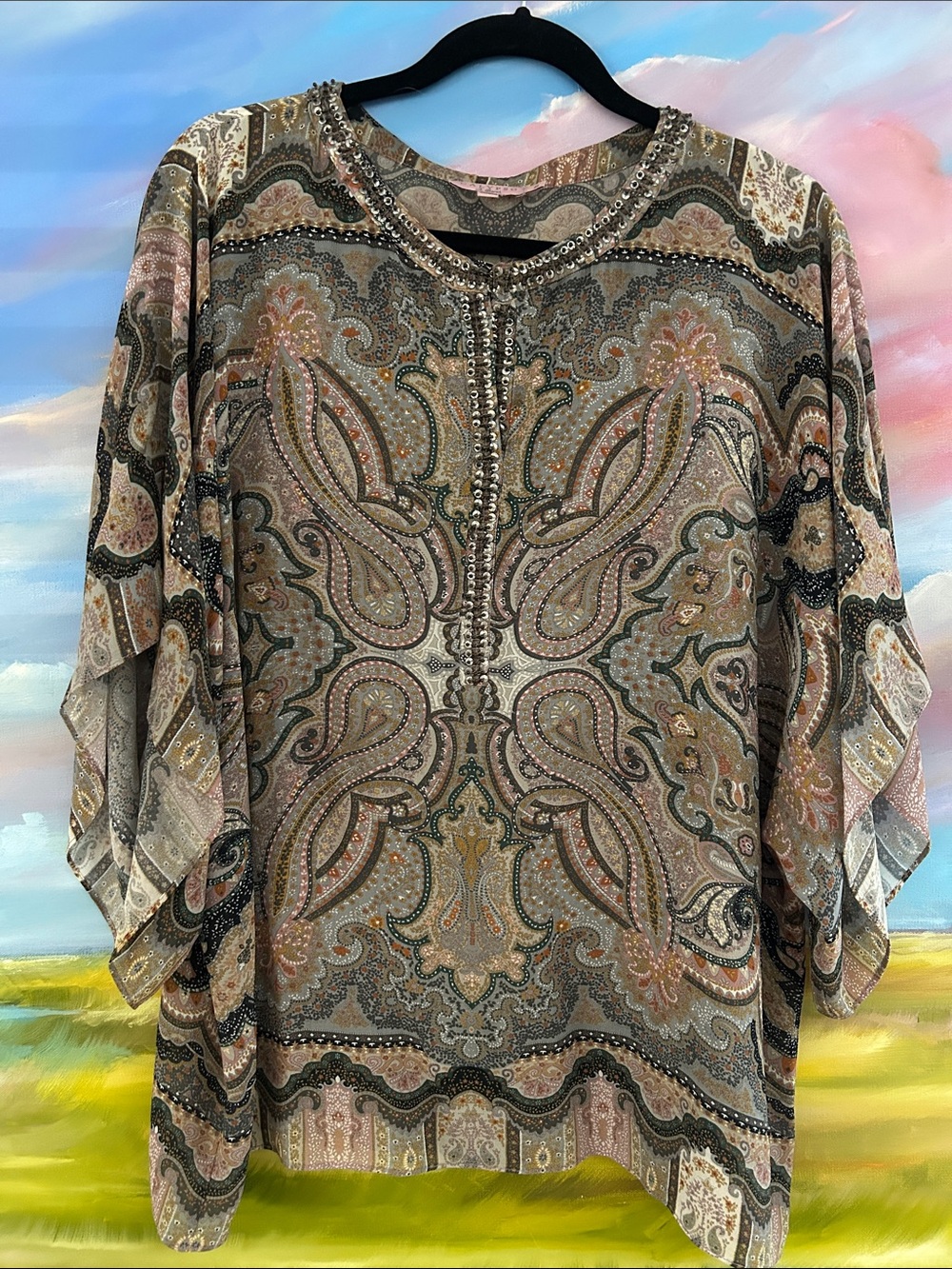 Calypso St. Barth Beaded Paisley Tunic - Neutral Multi